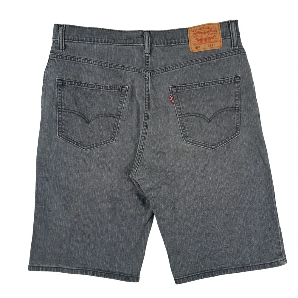 Levi's 569 Denim Shorts Mens 36 Charcoal Grey Loose Straight Fit Jean Shorts‎